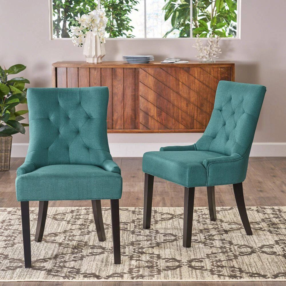 Hayden Dark Teal Upholstered Dining Chairs (Set of 2) by Noble House - Image 9