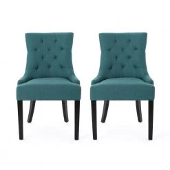 Hayden Dark Teal Upholstered Dining Chairs (Set of 2) by Noble House