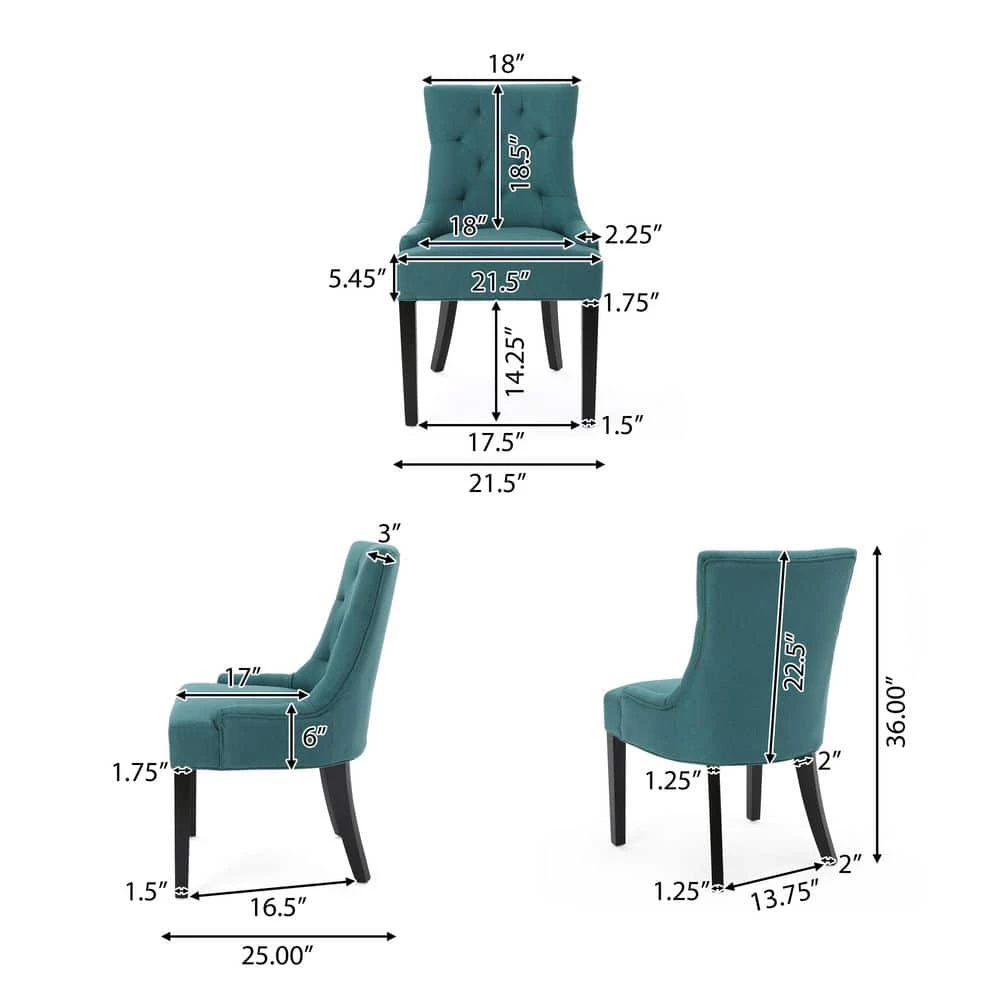 Hayden Dark Teal Upholstered Dining Chairs (Set of 2) by Noble House - Image 4