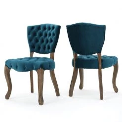 Bates Dark Teal Velvet Dining Chairs (Set of 2) by Noble House