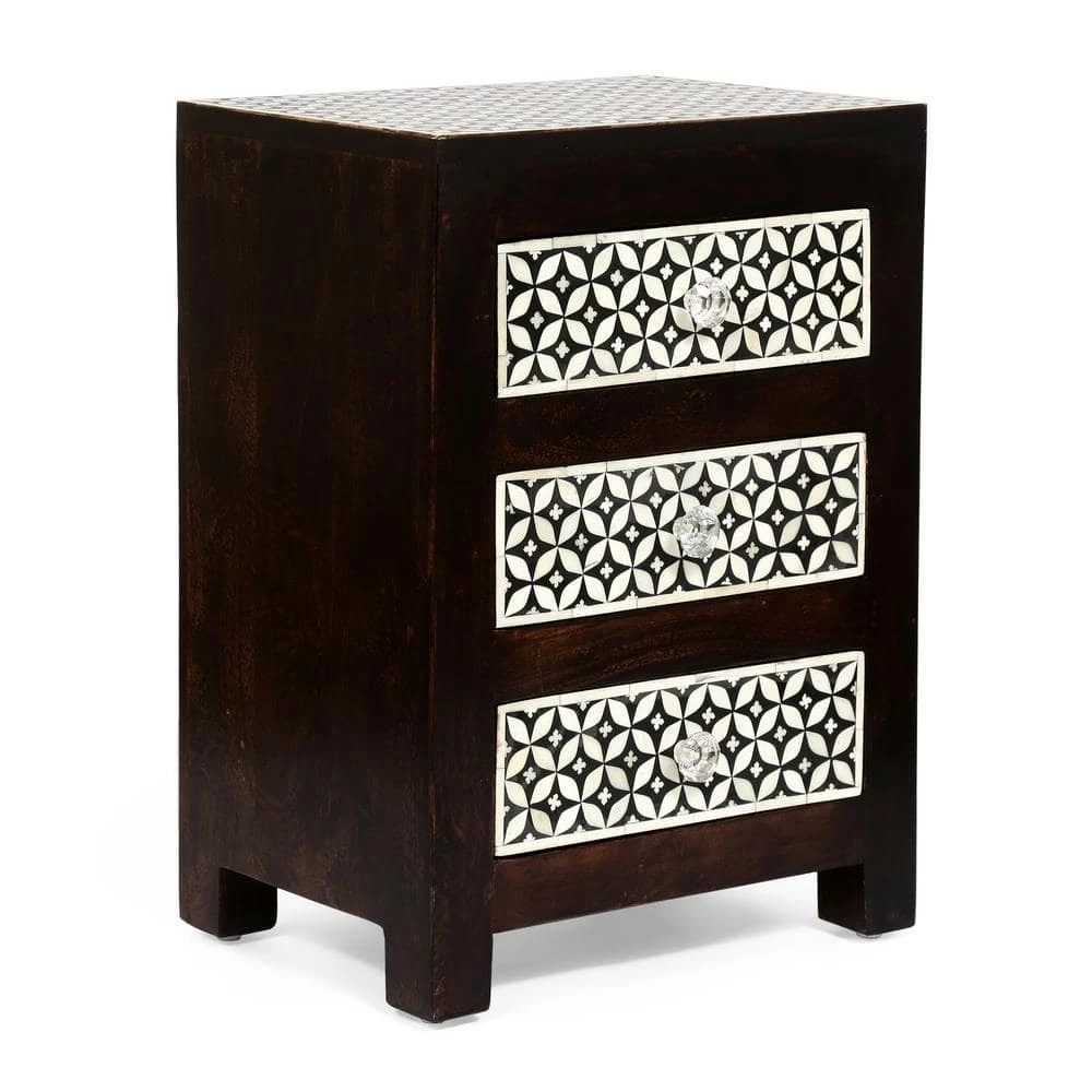 Bonsallo 3-Drawer Dark Walnut Nightstand (24.00 in. x 17.00 in. x 12.00 in.) by Noble House