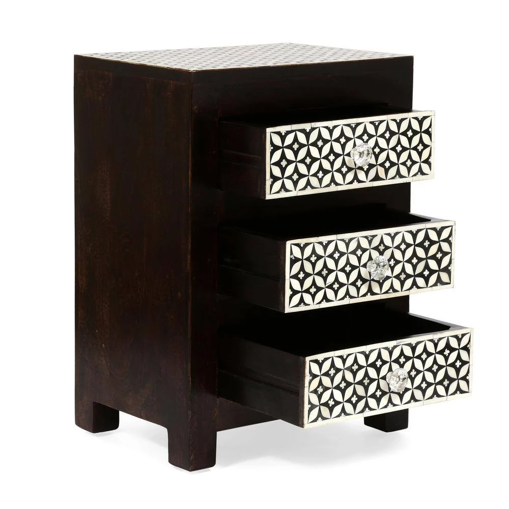 Bonsallo 3-Drawer Dark Walnut Nightstand (24.00 in. x 17.00 in. x 12.00 in.) by Noble House - Image 5