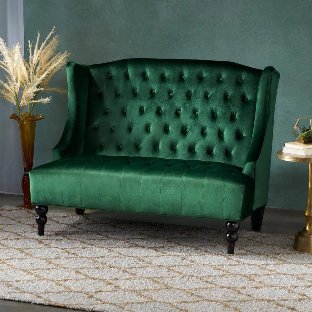 Leora Emerald Velvet 2-Seater Loveseat by Noble House - Image 11