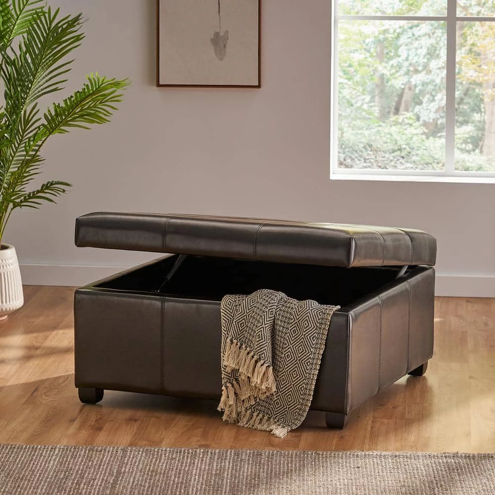 Carlsbad Espresso Brown Storage Ottoman by Noble House - Image 4