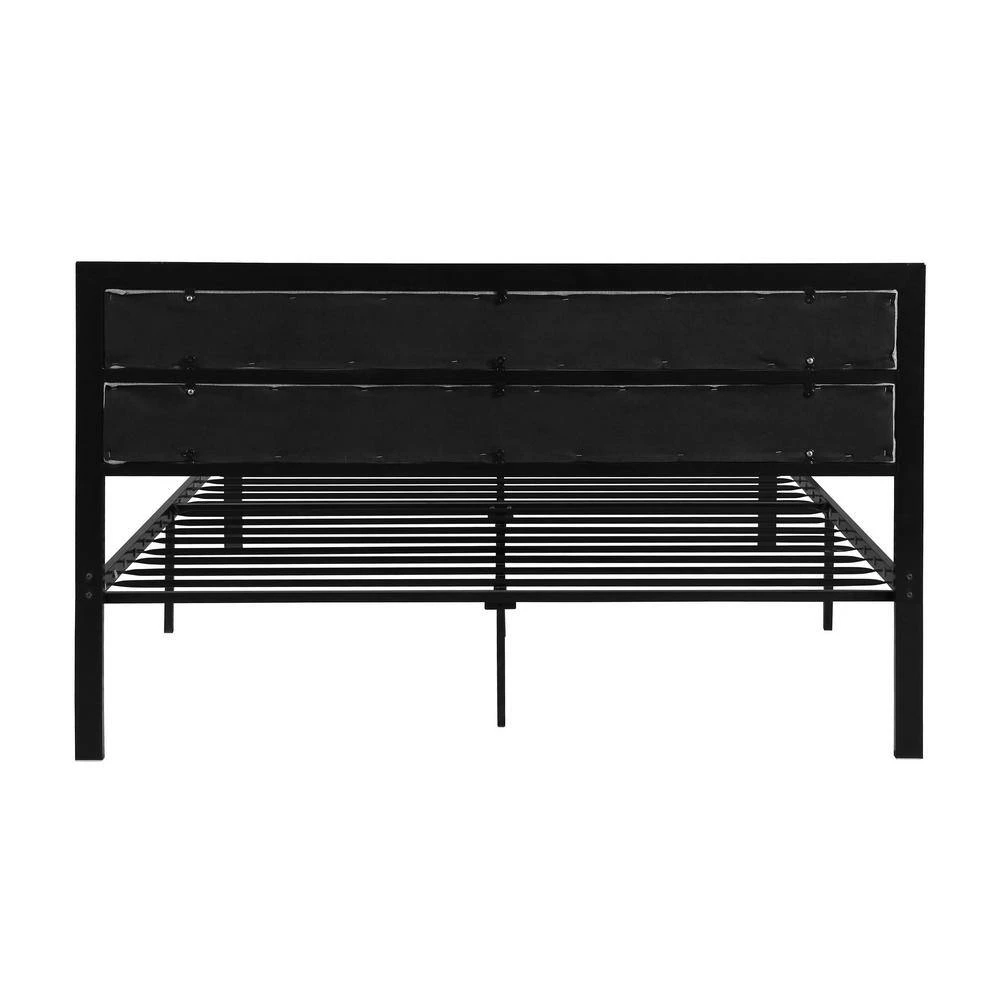 Monarda Contemporary Modern Queen-Size Flat Black Iron Bed Frame with Gray Fabric Accents by Noble House - Image 7