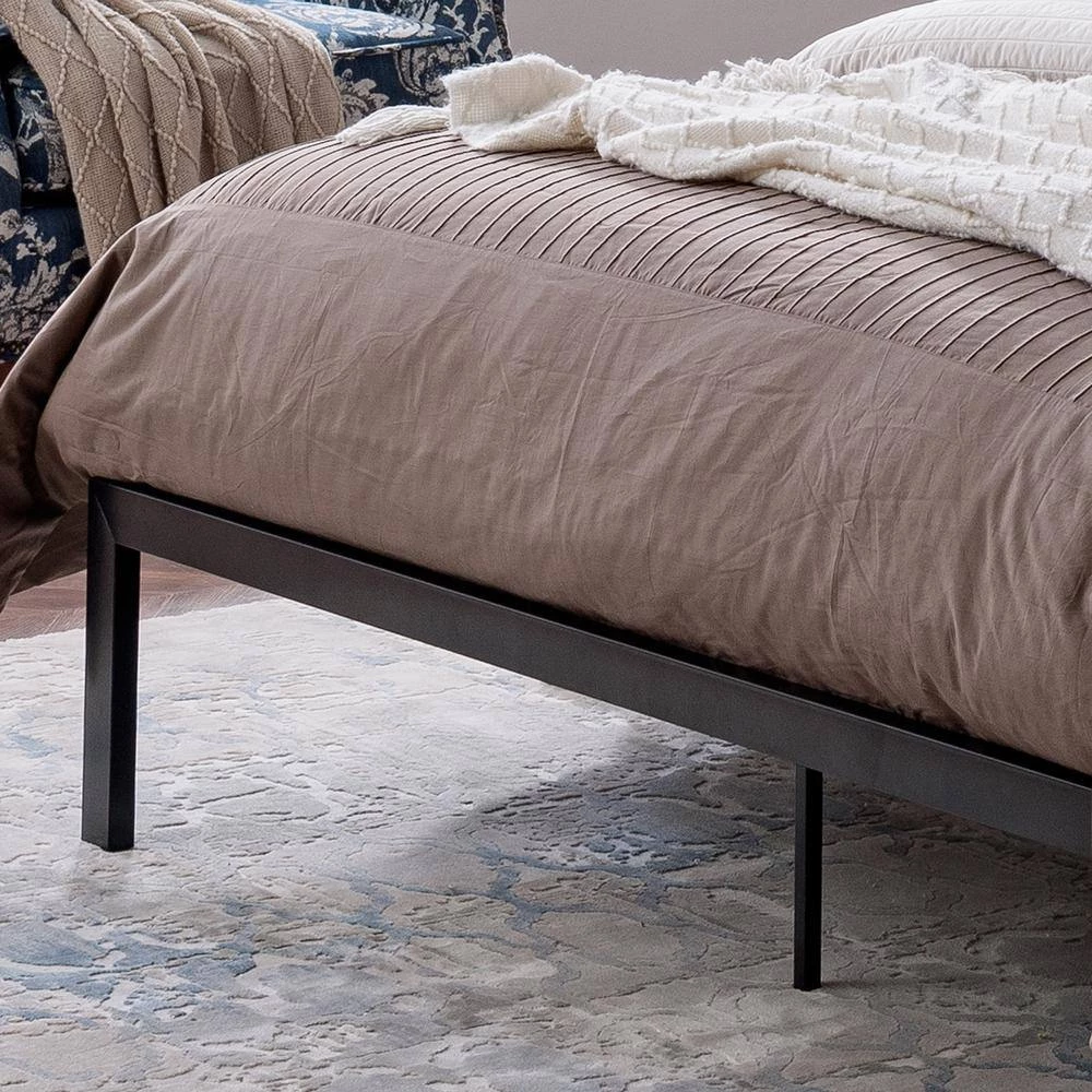 Monarda Contemporary Modern Queen-Size Flat Black Iron Bed Frame with Gray Fabric Accents by Noble House - Image 5