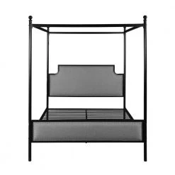 Beechmont Grey and Flat Black Queen Bed Frame with Canopy by Noble House