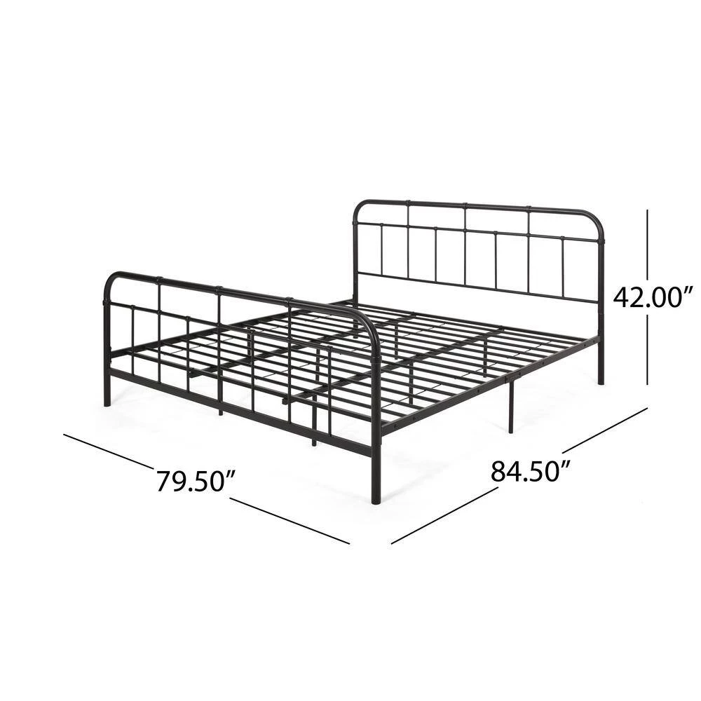 Berthoud Flat Black Metal King Bed Frame by Noble House - Image 6