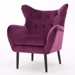 Seigfried Fuchsia New Velvet Tufted Arm Chair by Noble House