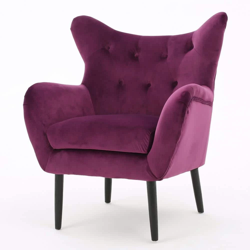 Seigfried Fuchsia New Velvet Tufted Arm Chair by Noble House