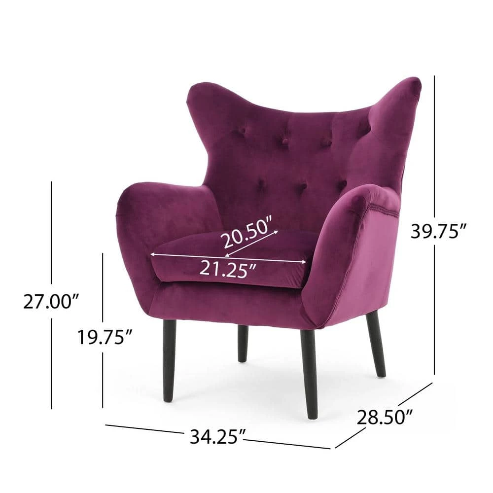 Seigfried Fuchsia New Velvet Tufted Arm Chair by Noble House - Image 3