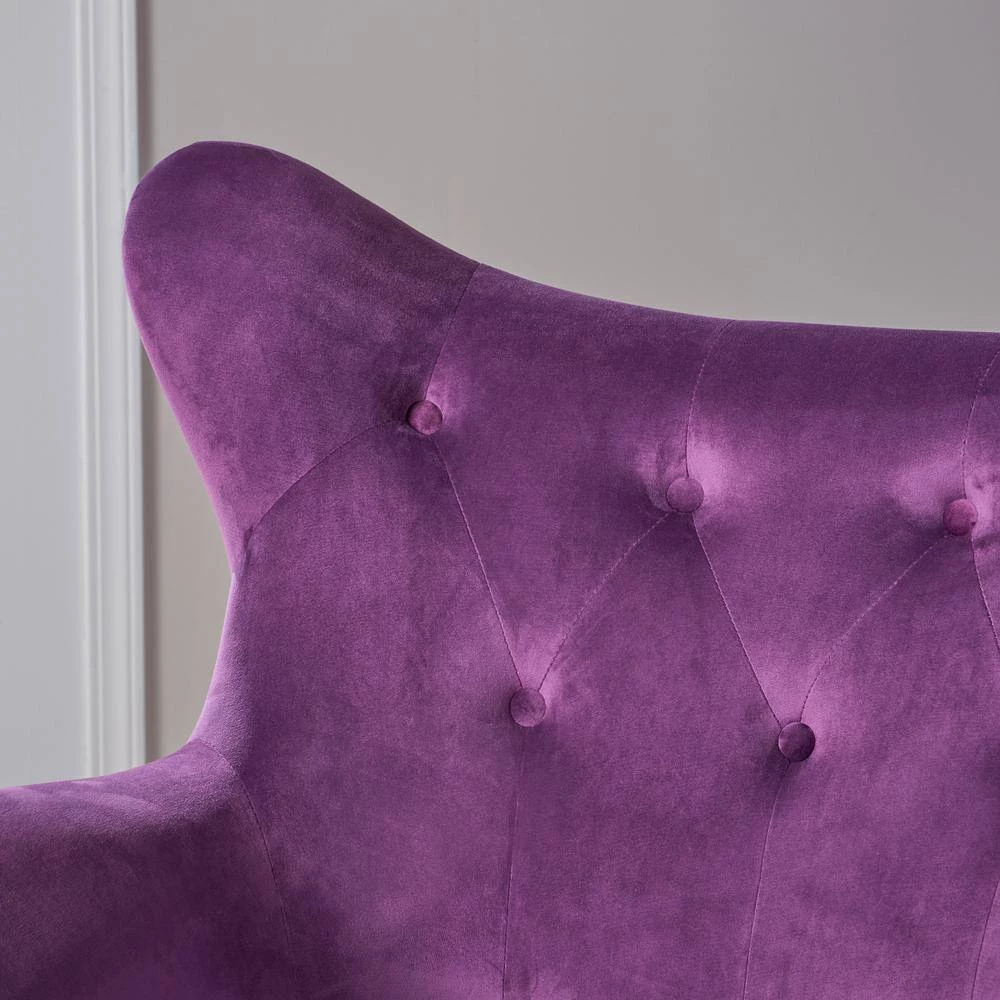 Seigfried Fuchsia New Velvet Tufted Arm Chair by Noble House - Image 4