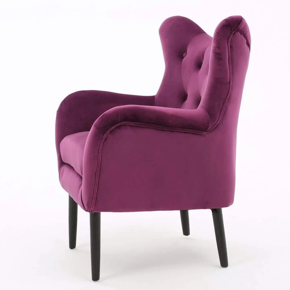 Seigfried Fuchsia New Velvet Tufted Arm Chair by Noble House - Image 2
