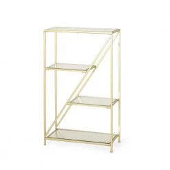 Depue 40 in. Gold Tempered Glass 3 Shelf Asymmetrical Bookcase by Noble House