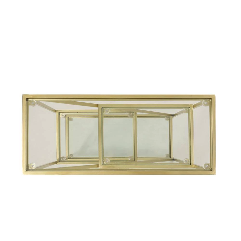 Depue 40 in. Gold Tempered Glass 3 Shelf Asymmetrical Bookcase by Noble House - Image 3