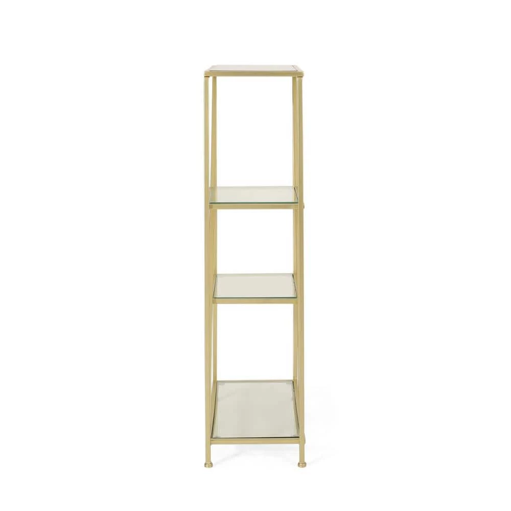 Depue 40 in. Gold Tempered Glass 3 Shelf Asymmetrical Bookcase by Noble House - Image 2