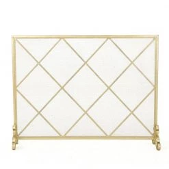 Howell Modern Gold Single Panel Iron Fire Screen by Noble House