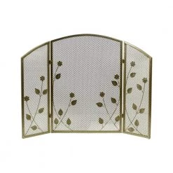 Greenbrier Modern Gold Iron Fire Screen with Leaf Accents by Noble House