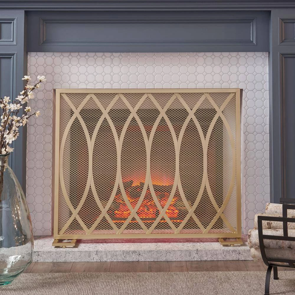 Buncombe Modern Gold Single Panel Iron Fire Screen by Noble House - Image 4