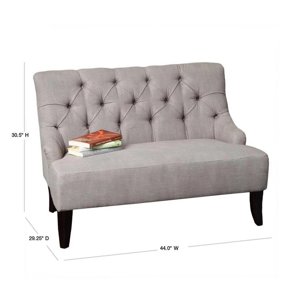 Nicole 44 in. Gray/Dark Brown Tufted Polyester 2-Seater Armless Loveseat with Wood Legs by Noble House - Image 3