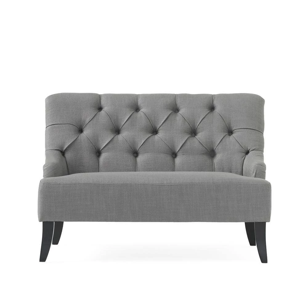 Nicole 44 in. Gray/Dark Brown Tufted Polyester 2-Seater Armless Loveseat with Wood Legs by Noble House