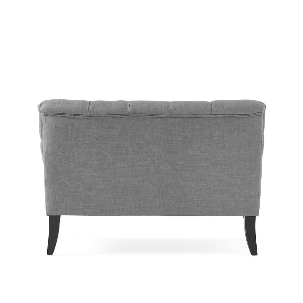 Nicole 44 in. Gray/Dark Brown Tufted Polyester 2-Seater Armless Loveseat with Wood Legs by Noble House - Image 5