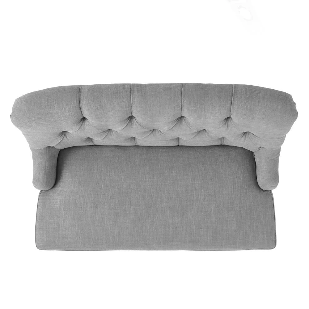 Nicole 44 in. Gray/Dark Brown Tufted Polyester 2-Seater Armless Loveseat with Wood Legs by Noble House - Image 4