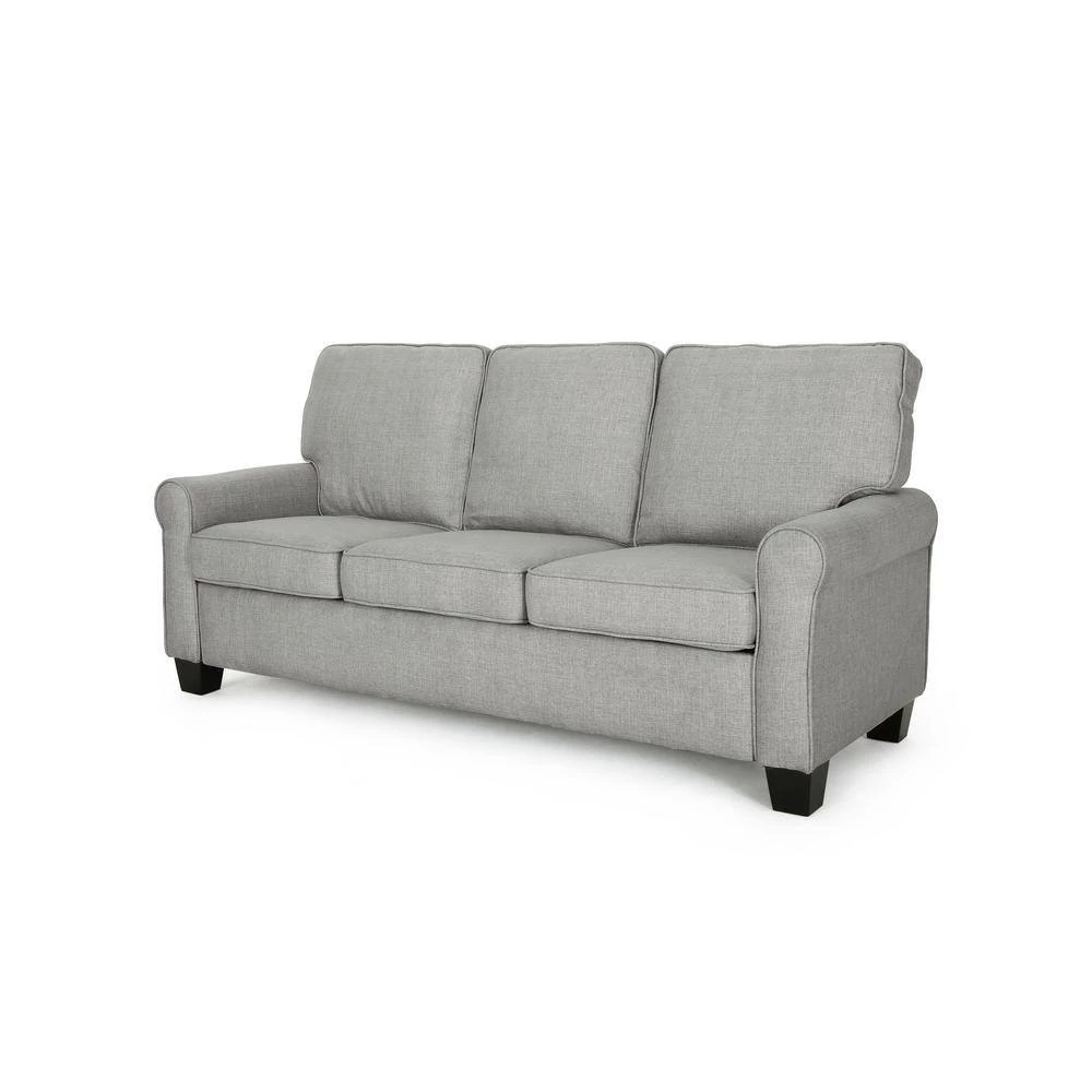 75.5 in. Gray/Dark Brown Polyester 3-Seater Lawson Sofa with Round Arms by Noble House - Image 6