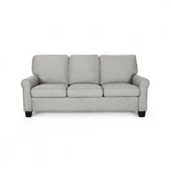 75.5 in. Gray/Dark Brown Polyester 3-Seater Lawson Sofa with Round Arms by Noble House