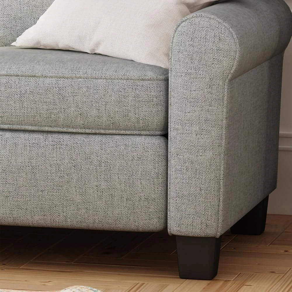 75.5 in. Gray/Dark Brown Polyester 3-Seater Lawson Sofa with Round Arms by Noble House - Image 4