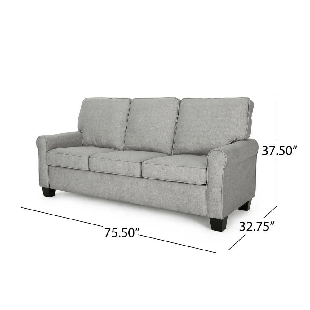 75.5 in. Gray/Dark Brown Polyester 3-Seater Lawson Sofa with Round Arms by Noble House - Image 9