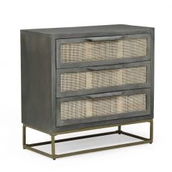 Ailey Gray and Natural Cabinet with 3-Drawers by Noble House