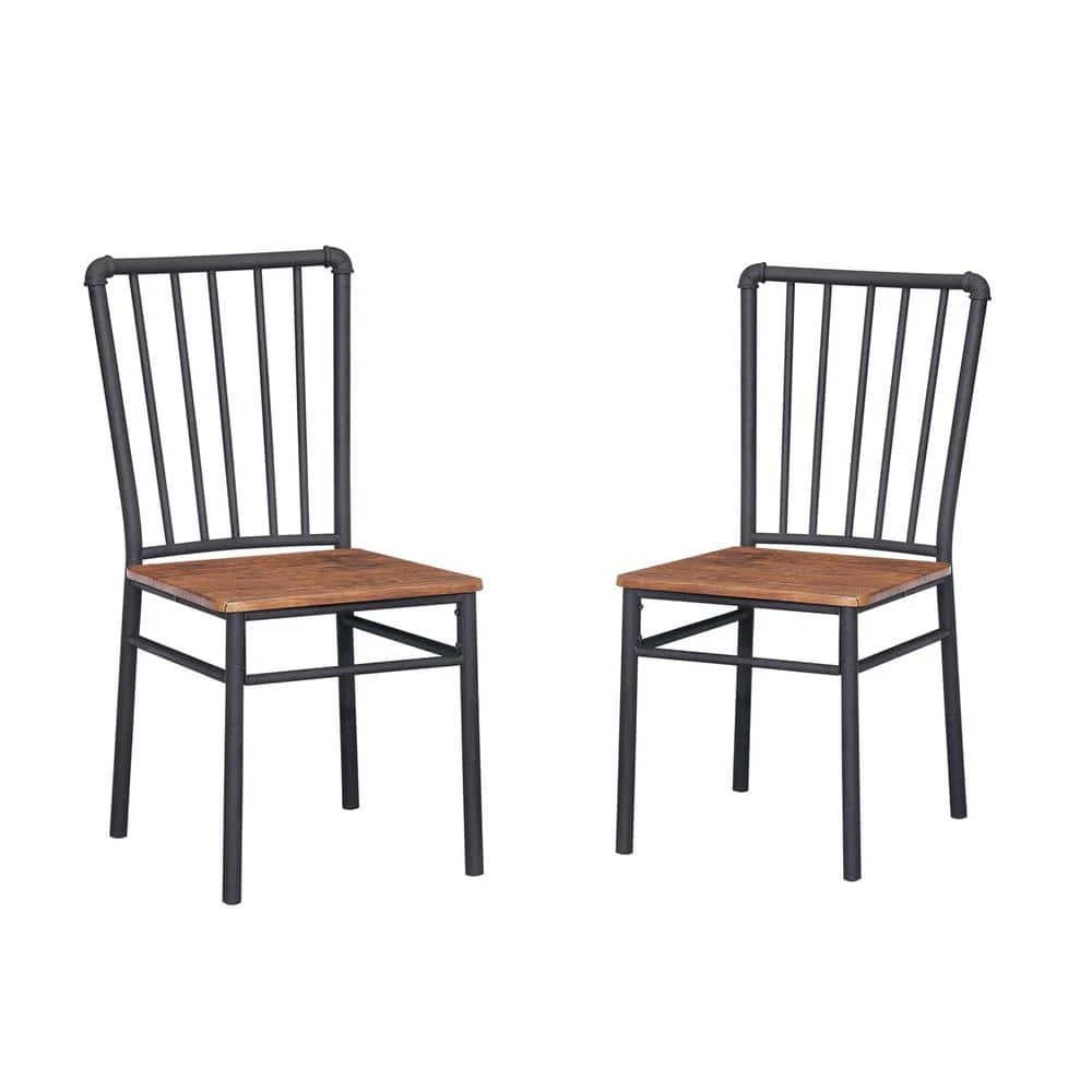 Balthazar Industrial Gray Steel and Brown Faux Wood Chairs (Set of 2) by Noble House