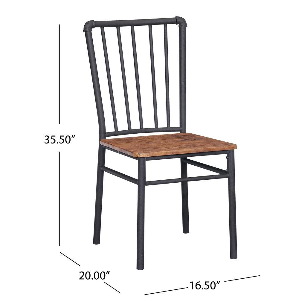 Balthazar Industrial Gray Steel and Brown Faux Wood Chairs (Set of 2) by Noble House - Image 2