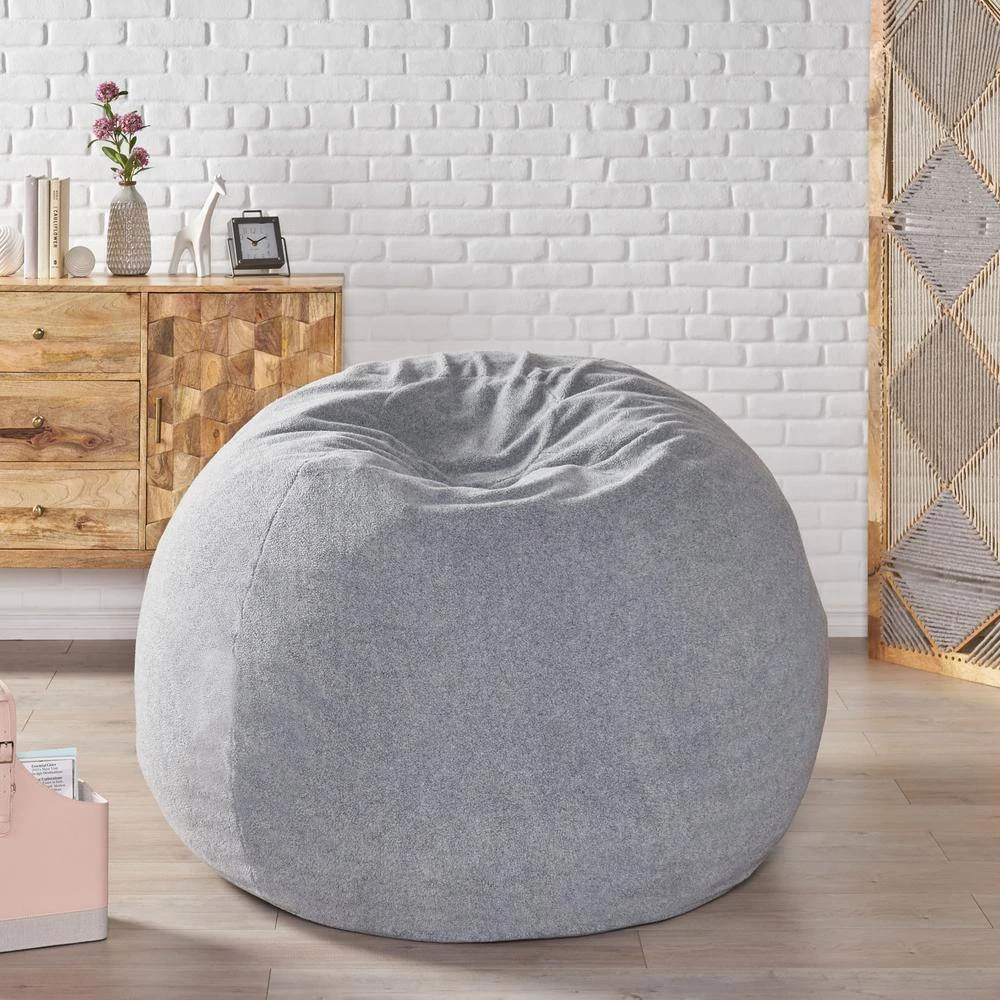 Mead Gray-Shearling 5-Foot Bean Bag by Noble House - Image 8