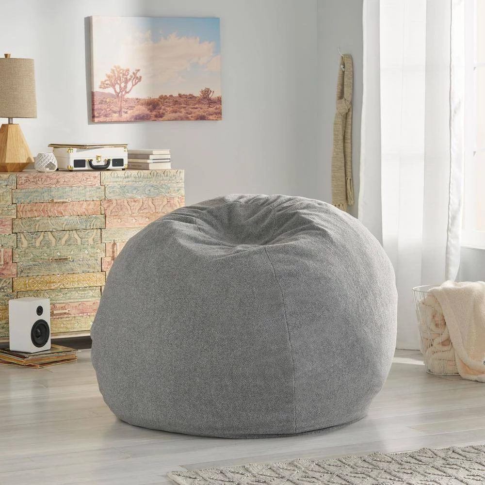 Mead Gray-Shearling 5-Foot Bean Bag by Noble House - Image 7