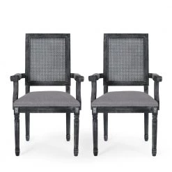 Aisenbrey Gray Wood and Cane Arm Chair (Set of 2) by Noble House