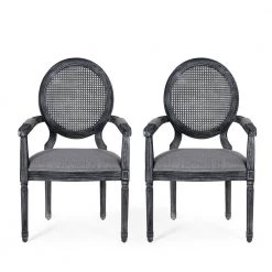 Huller Gray Wood and Cane Arm Chair (Set of 2) by Noble House
