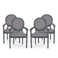 Huller Gray Wood and Fabric Arm Chair (Set of 4) by Noble House