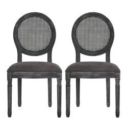 Acorn Gray Wood and Cane Upholstered Dining Chair (Set of 2) by Noble House