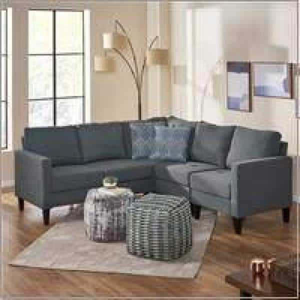 Gray Fabric 5-Seater L-Shaped Sectional Sofa with Wood Legs by Noble House - Image 12