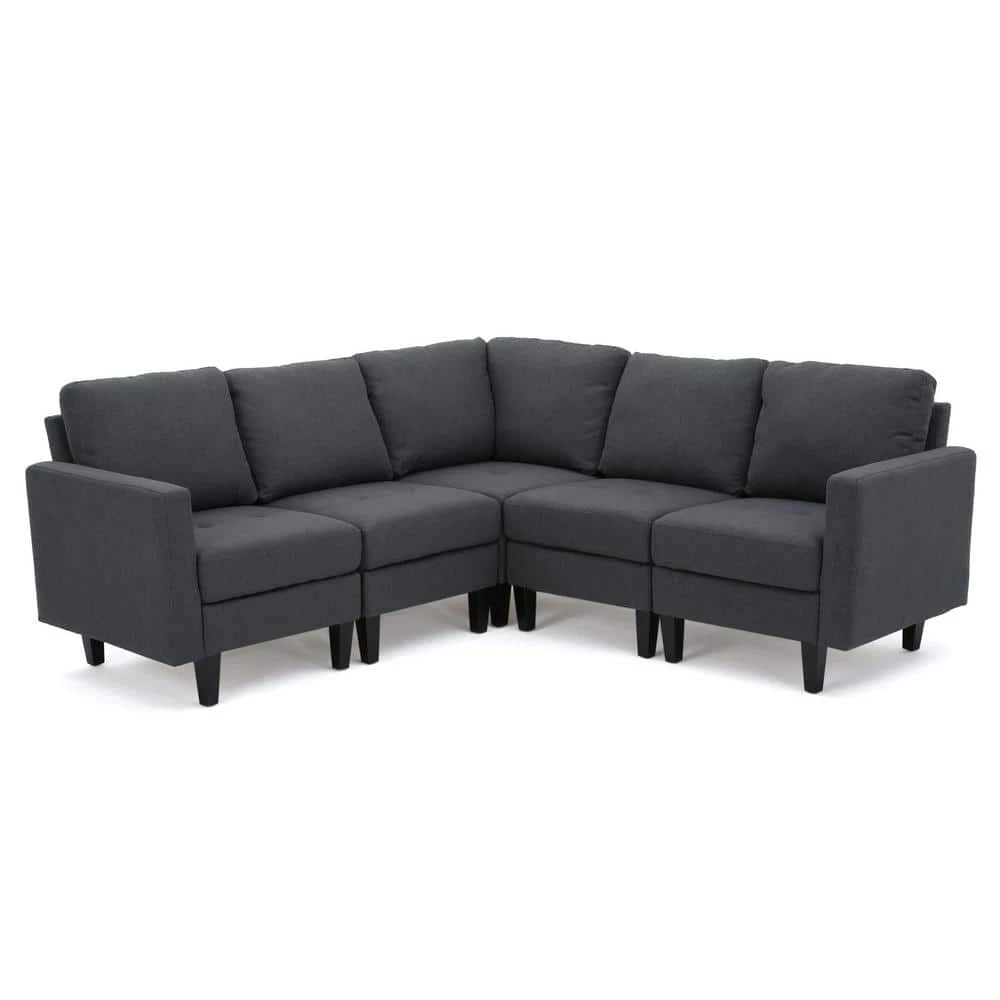 Gray Fabric 5-Seater L-Shaped Sectional Sofa with Wood Legs by Noble House
