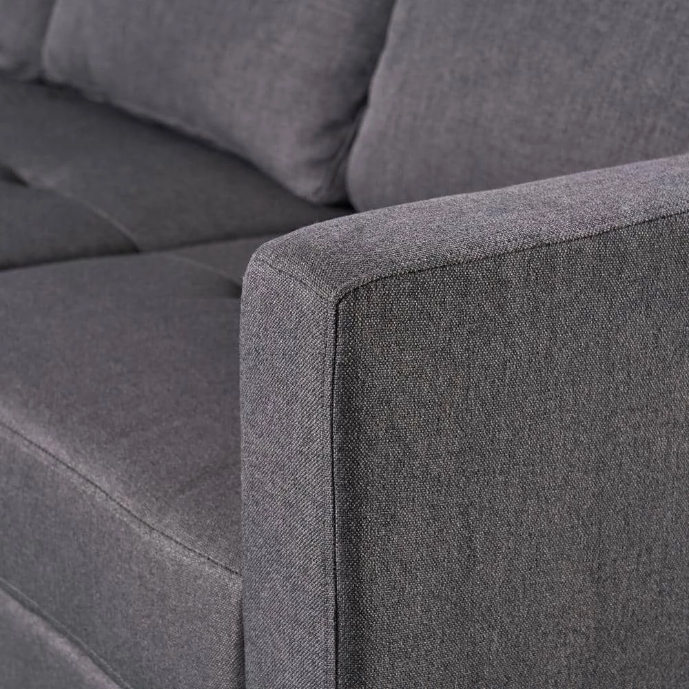 Gray Fabric 5-Seater L-Shaped Sectional Sofa with Wood Legs by Noble House - Image 6