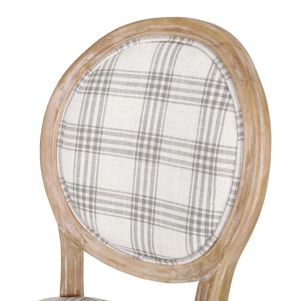 Karter Gray Plaid and Light Beige Upholstered Dining Chair (Set of 2) by Noble House - Image 7