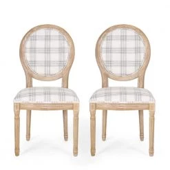 Karter Gray Plaid and Light Beige Upholstered Dining Chair (Set of 2) by Noble House