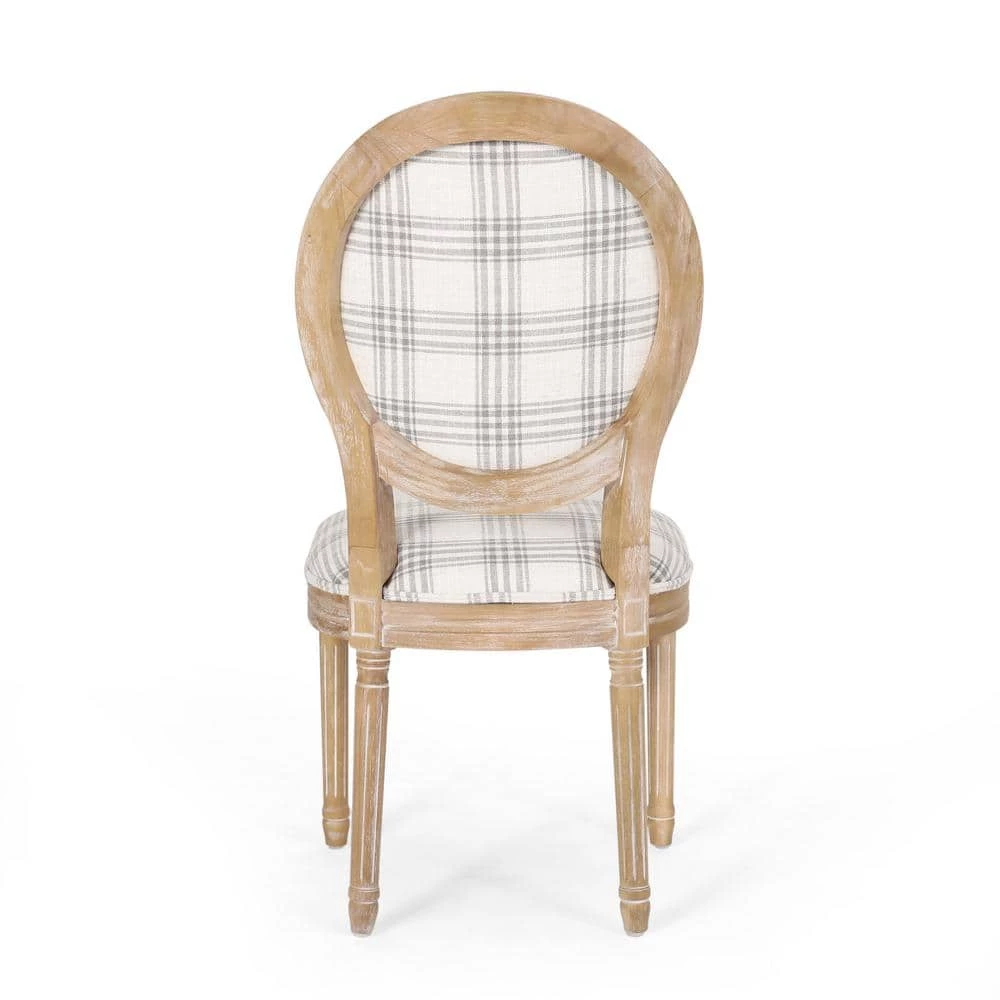 Karter Gray Plaid and Light Beige Upholstered Dining Chair (Set of 2) by Noble House - Image 4