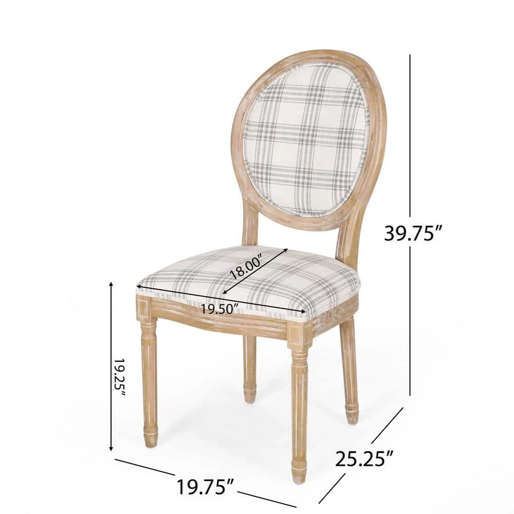 Karter Gray Plaid and Light Beige Upholstered Dining Chair (Set of 2) by Noble House - Image 6