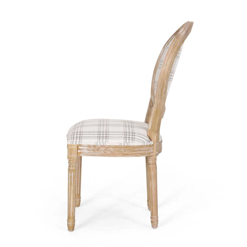 Karter Gray Plaid and Light Beige Upholstered Dining Chair (Set of 2) by Noble House - Image 2