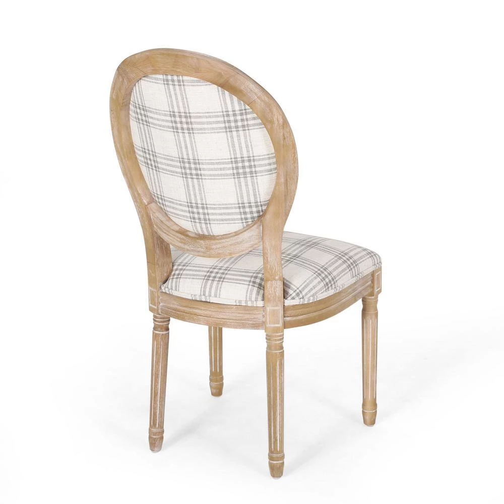 Karter Gray Plaid and Light Beige Upholstered Dining Chair (Set of 2) by Noble House - Image 10
