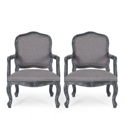 Joni Gray Upholstered Dining Armchair (Set of 2) by Noble House